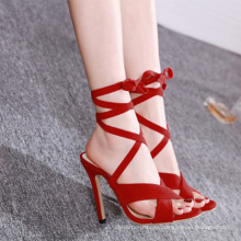 Supper high heeled Black red suede 2020  simple strappy summer sexy women's sandals
